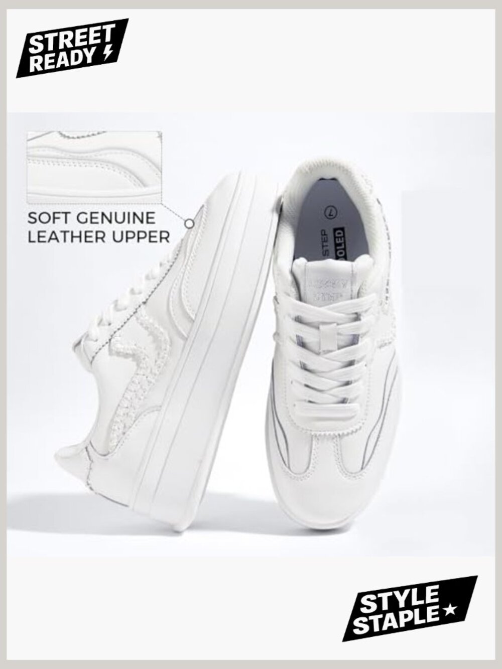 Platform Fashion Sneakers Thick Sole Faux Leather Suede Rubber Gum Sole Low Top - Picture 4 of 7